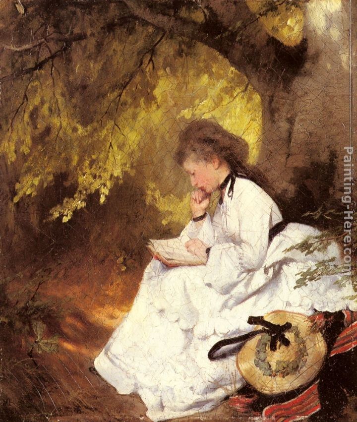 Karl Raupp An Elegant Lady Reading Under a Tree